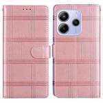 For Redmi Note 14 5G Embossed Checkered Leather Phone Case(Pink)