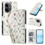 For Honor 400 Global 156.5mm Flower Pattern Buckle Leather Phone Case with Lanyard(Pink Flowers)