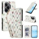 For Honor 400 Pro Global 160.8mm Flower Pattern Buckle Leather Phone Case with Lanyard(Pink Flowers)