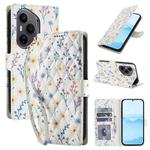 For Honor 400 Pro Global 160.8mm Flower Pattern Buckle Leather Phone Case with Lanyard(Blue Flowers)