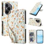 For Honor 400 Pro Global 160.8mm Flower Pattern Buckle Leather Phone Case with Lanyard(Orange Flowers)