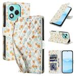 For Honor 400 Lite Global Flower Pattern Buckle Leather Phone Case with Lanyard(Orange Flowers)