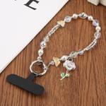 Zircon Flowers Bead Chain Phone Anti-lost Short Lanyard(Transparent)