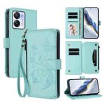 For Blackview Oscal Modern 8 / Color 8 Butterfly Love Flower Multi-card Zipper Wallet Leather Phone Case(Mint Green)