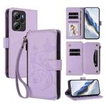 For Blackview Oscal Tiger 13 Butterfly Love Flower Multi-card Zipper Wallet Leather Phone Case(Light Purple)