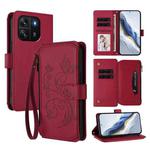 For Blackview Wave 6C Butterfly Love Flower Multi-card Zipper Wallet Leather Phone Case(Wine Red)