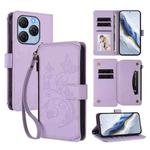 For Blackview Shark 9 5G Butterfly Love Flower Multi-card Zipper Wallet Leather Phone Case(Light Purple)