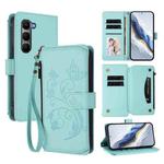 For Infinix Hot 60 4G / 60i 4G Butterfly Love Flower Multi-card Zipper Wallet Leather Phone Case(Mint Green)