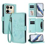 For Infinix Note 40 Pro 4G / 5G Butterfly Love Flower Multi-card Zipper Wallet Leather Phone Case(Mint Green)