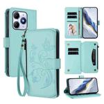For Itel A90 4G Butterfly Love Flower Multi-card Zipper Wallet Leather Phone Case(Mint Green)