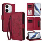 For Itel A80 4G Butterfly Love Flower Multi-card Zipper Wallet Leather Phone Case(Wine Red)