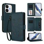For Itel A80 4G Butterfly Love Flower Multi-card Zipper Wallet Leather Phone Case(Dark Green)