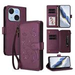 For Itel A50C Butterfly Love Flower Multi-card Zipper Wallet Leather Phone Case(Dark Purple)