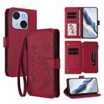 For Itel A50C Butterfly Love Flower Multi-card Zipper Wallet Leather Phone Case(Wine Red)