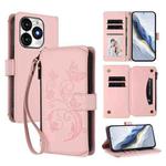 For Itel A70 Butterfly Love Flower Multi-card Zipper Wallet Leather Phone Case(Pink)