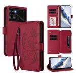 For Itel P40 Butterfly Love Flower Multi-card Zipper Wallet Leather Phone Case(Wine Red)
