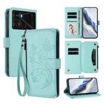 For Itel P40 Butterfly Love Flower Multi-card Zipper Wallet Leather Phone Case(Mint Green)