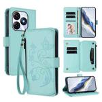 For Itel P55 4G / Infinix Smart 8 Butterfly Love Flower Multi-card Zipper Wallet Leather Phone Case(Mint Green)