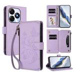 For Itel P55 4G / Infinix Smart 8 Butterfly Love Flower Multi-card Zipper Wallet Leather Phone Case(Light Purple)