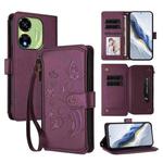 For Itel P55 5G Butterfly Love Flower Multi-card Zipper Wallet Leather Phone Case(Dark Purple)