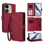 For Itel P55 5G Butterfly Love Flower Multi-card Zipper Wallet Leather Phone Case(Wine Red)
