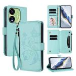 For Itel P55 5G Butterfly Love Flower Multi-card Zipper Wallet Leather Phone Case(Mint Green)