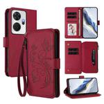 For Itel P55+ Butterfly Love Flower Multi-card Zipper Wallet Leather Phone Case(Wine Red)