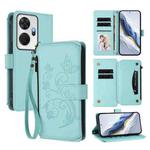 For Itel P55+ Butterfly Love Flower Multi-card Zipper Wallet Leather Phone Case(Mint Green)