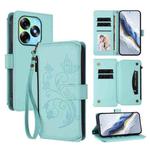 For Itel S23+ Butterfly Love Flower Multi-card Zipper Wallet Leather Phone Case(Mint Green)