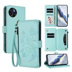 For Itel S23 / S665L Butterfly Love Flower Multi-card Zipper Wallet Leather Phone Case(Mint Green)
