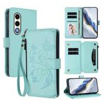 For Itel S25 4G Flat Butterfly Love Flower Multi-card Zipper Wallet Leather Phone Case(Mint Green)