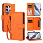 For Itel S25 Ultra 4G Curved Butterfly Love Flower Multi-card Zipper Wallet Leather Phone Case(Orange)