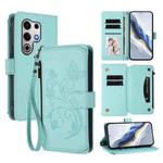 For Itel S25 Ultra 4G Curved Butterfly Love Flower Multi-card Zipper Wallet Leather Phone Case(Mint Green)
