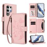 For Itel S25 Ultra 4G Curved Butterfly Love Flower Multi-card Zipper Wallet Leather Phone Case(Pink)