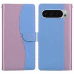 For Google Pixel 9 Pro Embossed Two-Color Leather Phone Case(Pink Blue)