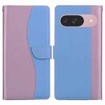 For Google Pixel 9 Embossed Two-Color Leather Phone Case(Pink Blue)