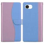 For iPhone 16e Embossed Two-Color Leather Phone Case(Pink Blue)