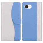 For iPhone 16e Embossed Two-Color Leather Phone Case(White Blue)