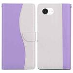 For iPhone 16e Embossed Two-Color Leather Phone Case(Purple White)