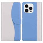 For iPhone 16 Pro Max Embossed Two-Color Leather Phone Case(White Blue)