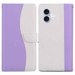 For iPhone 16 Embossed Two-Color Leather Phone Case(Purple White)