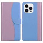 For iPhone 15 Pro Max Embossed Two-Color Leather Phone Case(Pink Blue)