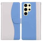 For Samsung Galaxy S22 Ultra 5G Embossed Two-Color Leather Phone Case(White Blue)