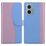 For Motorola Moto E15 Embossed Two-Color Leather Phone Case(Pink Blue)