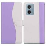 For Motorola Moto E15 Embossed Two-Color Leather Phone Case(Purple White)