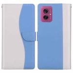 For Motorola Moto G55 Embossed Two-Color Leather Phone Case(White Blue)