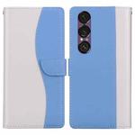 For Sony Xperia 1 VII Embossed Two-Color Leather Phone Case(White Blue)