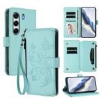 For Tecno Camon 40 Pro 5G Butterfly Love Flower Multi-card Zipper Wallet Leather Phone Case(Mint Green)