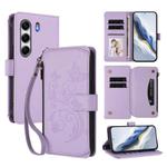 For Tecno Camon 40 Pro 5G Butterfly Love Flower Multi-card Zipper Wallet Leather Phone Case(Light Purple)