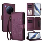 For Tecno Camon 40 Premier Butterfly Love Flower Multi-card Zipper Wallet Leather Phone Case(Dark Purple)